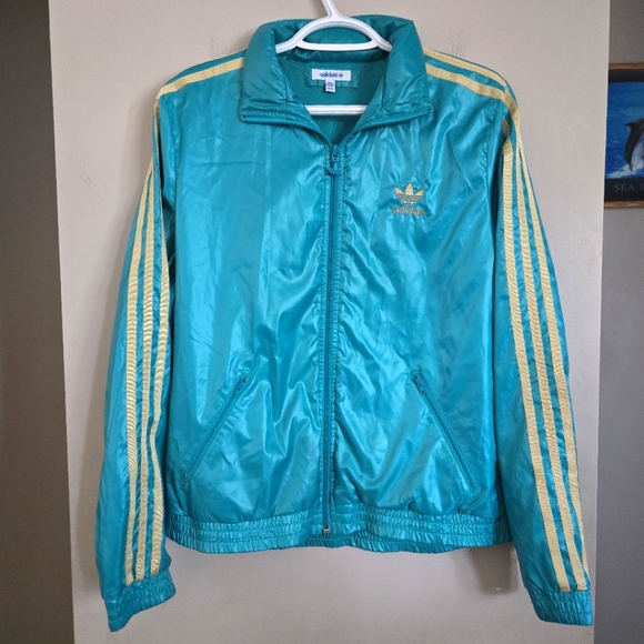 Adidas Medium Teal and Gold Track Jacket Vintage Inspo Bomber Women Windbreaker - Picture 1 of 7